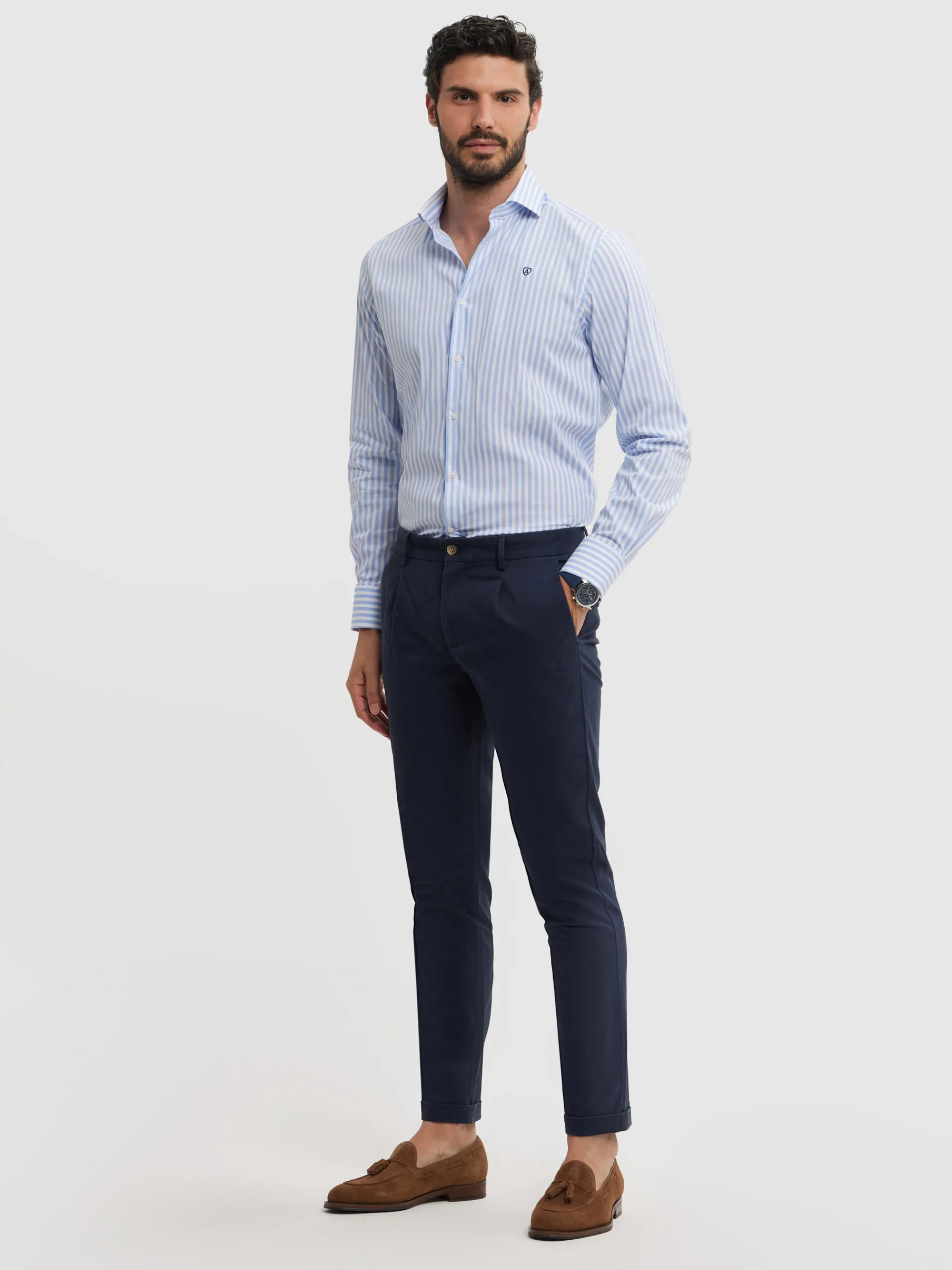 Camisas Vestir|Camisas Vestir-Alvaro Moreno CAMISA COMFORT RAYAS Celeste